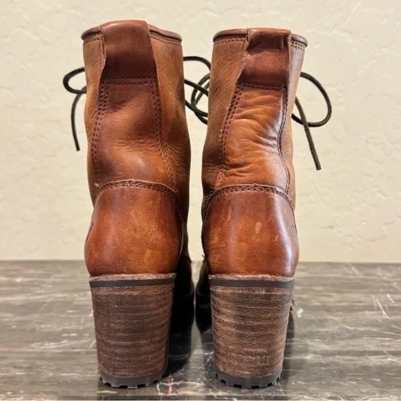 Frye Karen Sz 8 Cognac Lace Up Combat Boots New - Picture 4 of 4